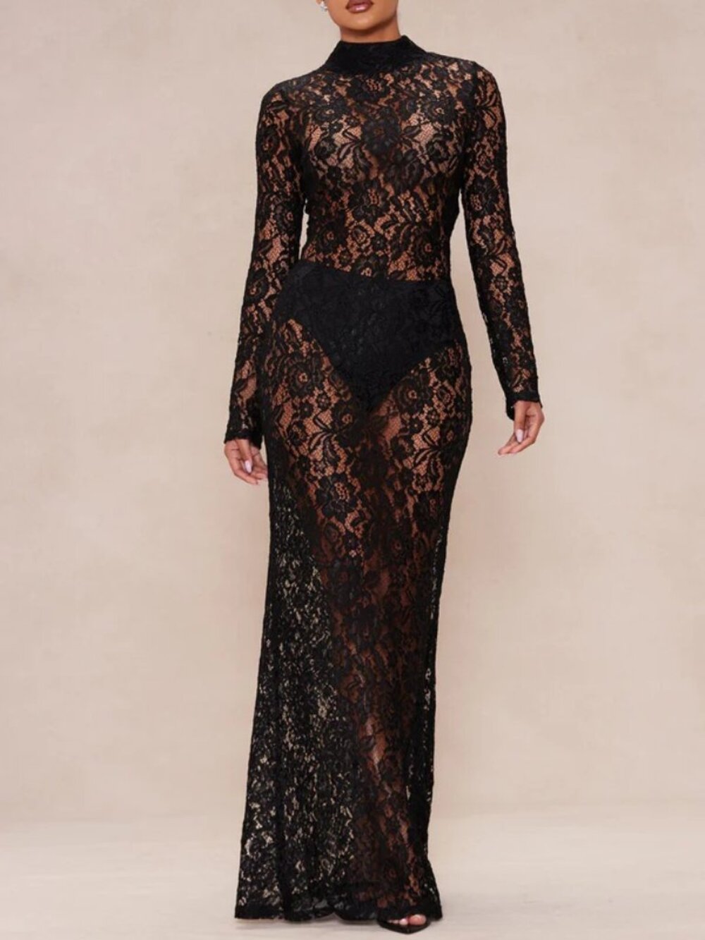 Valentina Black Lace Maxi Dress, XS